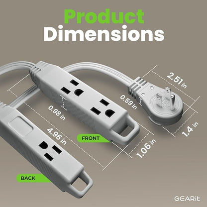GEARit 15 ft 360° Rotating Flat Plug Extension Cord, 3 Outlet Low Profile Power Cord, 16 AWG 13A 3 Prong Grounded Indoor Cord, ETL Listed, Space-Saving for Furniture, Grey