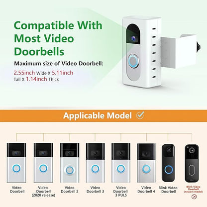 QIBOX Anti-Theft Video Doorbell Mount Compatible with Ring/Blink Video Doorbell 4/3/3 Plus/2/1/(2020 Release), Adjustable No-Drill Mounting Bracket Adapter Holder Accessories for Home Rentals, White