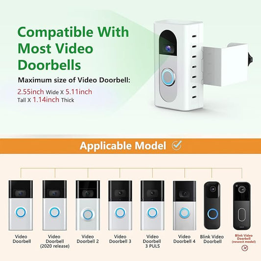 QIBOX Anti-Theft Video Doorbell Mount Compatible with Ring/Blink Video Doorbell 4/3/3 Plus/2/1/(2020 Release), Adjustable No-Drill Mounting Bracket Adapter Holder Accessories for Home Rentals, White