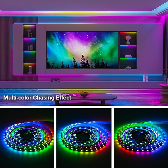 BTF-LIGHTING WS2811 Addressable RGB LED Strip 16.4FT 150LED DC12V IP30 | 50Pixels IC=RGB+IC UL Listed White PCB Flexible Chasing Effect for Indoor Home Decor,3M Tape(No Adapter or Controller)