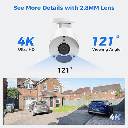 [4K HD+ 121° Wide View] Hiseeu 4K Security Camera System, PoE Camera System w/4pcs 8MP IP PoE Cameras, 16 Channel NVR,3TB HDD, Free Remote Access, WDR, Motion Detect, 100ft Night Vision,7/24 Record