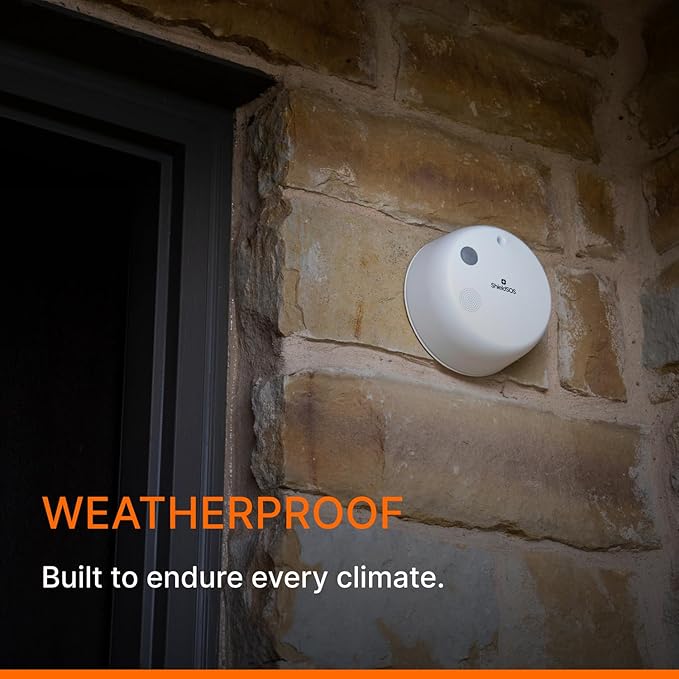 Smart Home Defense System, 3-in-1 Active Deterrent: Pepper Spray, 110dB Siren and Strobe Lights | Wi-Fi and Bluetooth Capability | IP65 Weatherproof | Indoor and Outdoor (White)