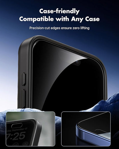 UNBREAKcable Privacy Screen Protector for iPhone 16, Anti-Spy Shatterproof Tempered Glass [True 28°Anti Spy] [9H Hardness] [Easy Installation Frame] Black Protector for iPhone 6.1" - 2 Pack
