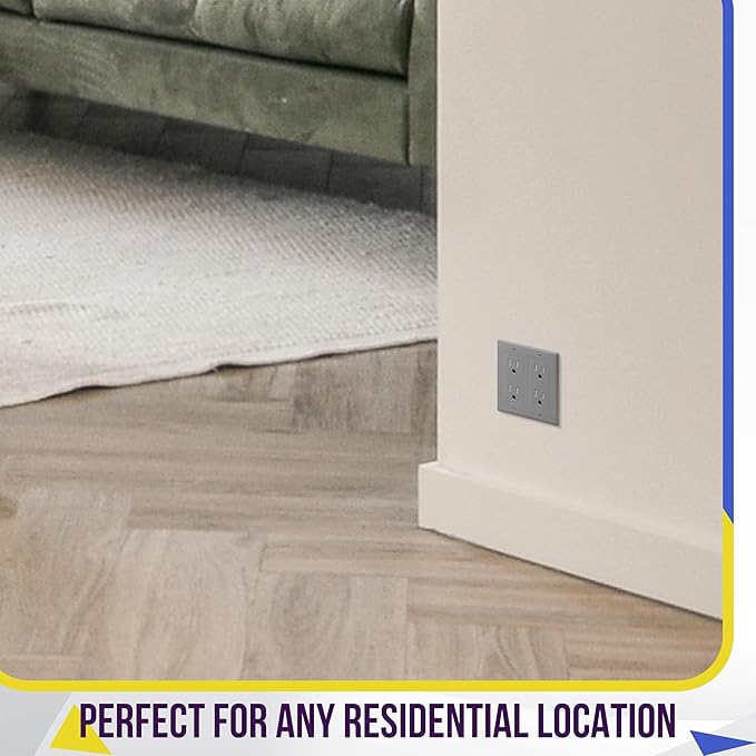 ENERLITES Decorator Light Switch or Receptacle Outlet Wall Plate, Gloss Finish, Size 2-Gang 4.50" x 4.57", Unbreakable Polycarbonate Thermoplastic, UL Listed, 8832-GY, Gray