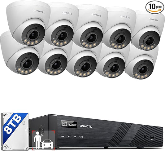 ONWOTE 12MP Security Camera System PoE 8TB HDD, 12 Million Pixels @30fps, 2 Way Talk, Smart Color Night, 10x 12MP IP Cameras with IMX577 Image Sensor, 16CH 6K Commercial NVR, 10x Cables (Total 800ft)