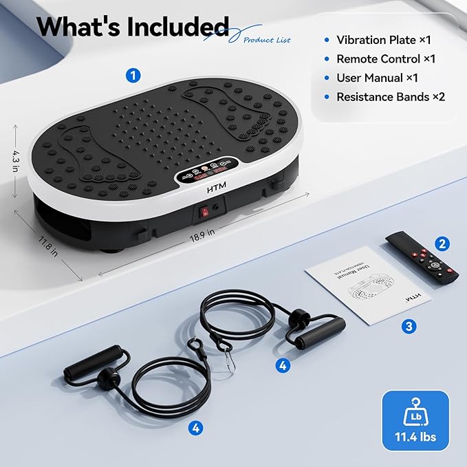 HTM Vibration Plate Exercise Machine, 9 Modes & 120 Speeds, Body Shake Plate with Resistance Bands Slot & Remote Control, 300 Lbs Capacity Shake Board for Weight Loss Fat Burner Home Fitness Workout