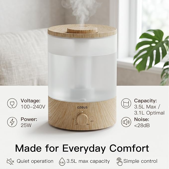 AZEUS 3.5L Cool Mist Humidifier with 7-Color Night Light, Woodgrain