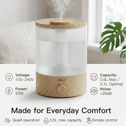 AZEUS 3.5L Cool Mist Humidifier with 7-Color Night Light, Woodgrain
