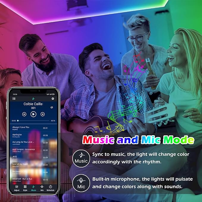 100ft Led Strip Lights,Long Smart Led Light Strips Music Sync 5050 RGB Color Changing Rope Lights,Bluetooth APP/IR Remote/Switch Box Control Led Lights for Bedroom,Home Decoration,Party,Festival