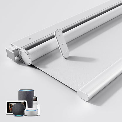 Grandekor No Drill Motorized Blinds with Remote 100% Blackout, Automatic Smart Roller Shade Cordless,White 29x72 Compatible with Alexa, Type-C Charging