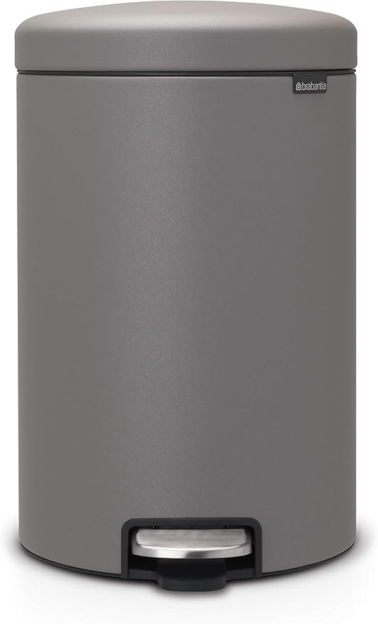 Brabantia Step-On Trash Can | Mineral Concrete Gray | 5.3 Gallon / 20L | Bathroom, Bedroom, Office Trash Can, Light Pedal, Handle & Removable Inner Bucket | 9.9 x 13.3 x 16.2 | + Trash Bags