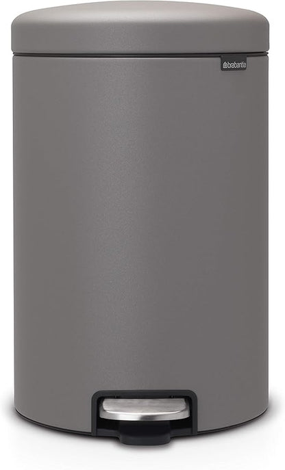Brabantia Step-On Trash Can | Mineral Concrete Gray | 5.3 Gallon / 20L | Bathroom, Bedroom, Office Trash Can, Light Pedal, Handle & Removable Inner Bucket | 9.9 x 13.3 x 16.2 | + Trash Bags