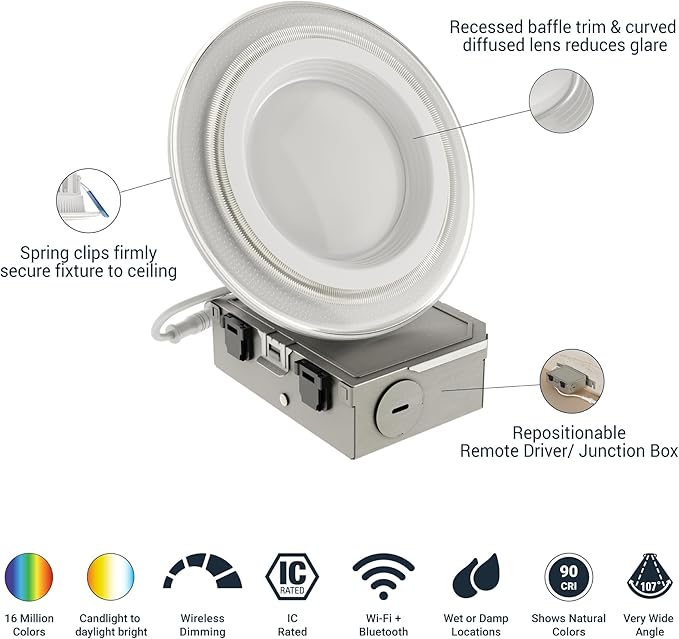 HALO 4" Dual Zone Smart Wi-Fi® Canless LED Light Powered by WiZ Pro 4-Pack, Dimmable Full Color w/SpaceSense, Smart Home Ready RLWZDZC4-4PK
