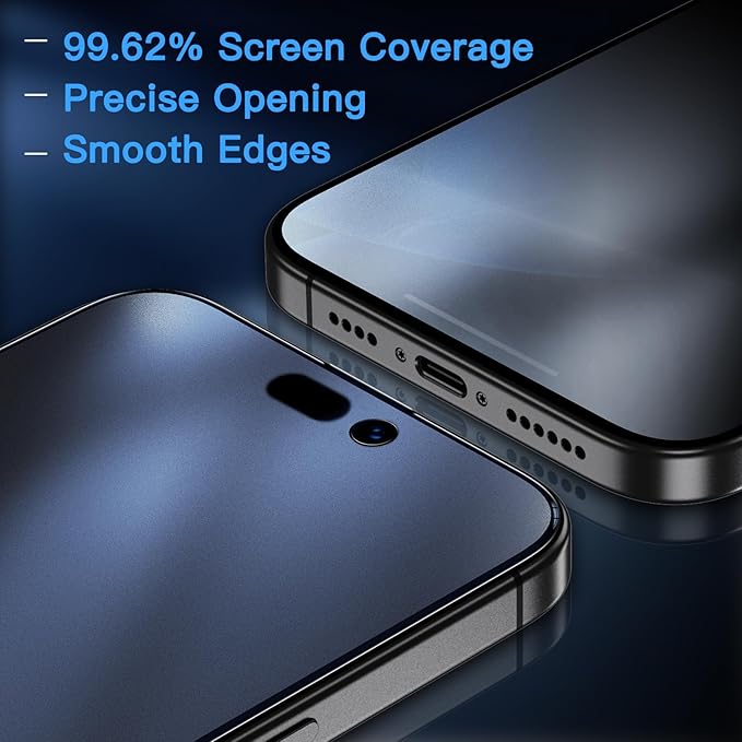 Uyiton for iPhone 15 Pro Max Matte Privacy Screen Protector - Anti-Fingerprint [Easy to Install] Anti-Spy Shatterproof Full Coverage 9H Tempered Glass Screen Cover, 2 Pack