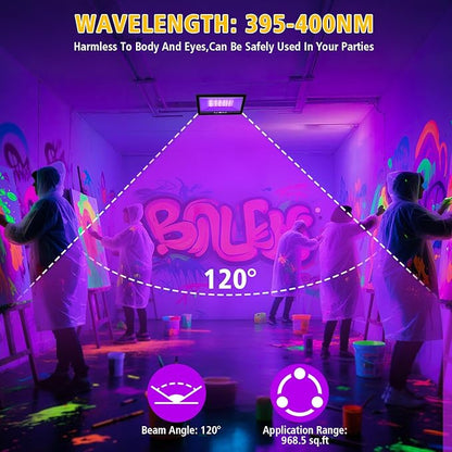 T-SUN 2 Pack 100W LED Black Lights, Blacklight Flood Light with Plug, Halloween Blacklight Outdoor, IP66 Waterproof Flood Light for Glow Party, Body Paint, Fluorescent Poster, Stage, Neon Glow