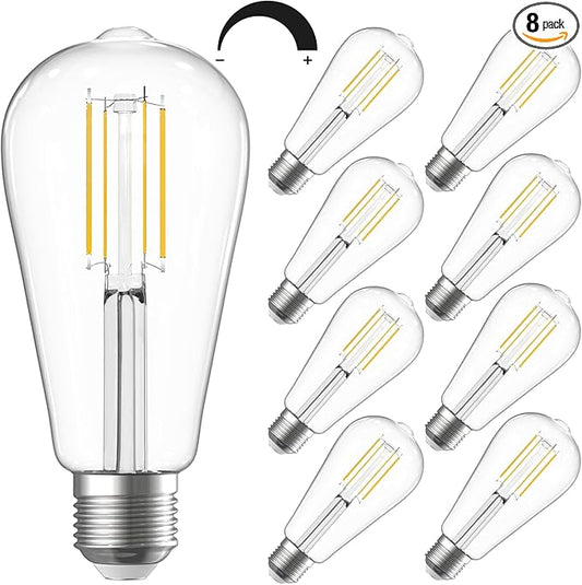 SHINESTAR 8-Pack Dimmable Vintage LED Edison Bulbs, 5.5W, 60W Equivalent, Warm White 2700K, ST58 Antique LED Decorative Filament Bulbs, E26 Medium Base, 80+ CRI, Clear Glass Style for Home