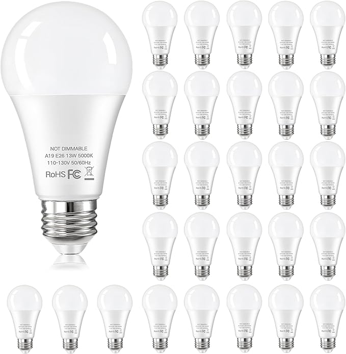 24-Pack A19 LED Light Bulbs Equivalent 100W, 13W 5000K Daylight White LED Bulbs Super Bright 1500 Lumens, E26 Base Bulb for Home, Bedroom, Office Lamp, Non-Dimmable