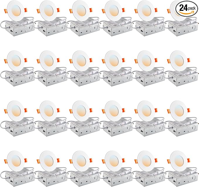 DLLT LED Recessed Ceiling Light: 24 Pack 3 Inch Slim Recessed Lighting for Kitchen - 5CCT Dimmable Canless Wafer Downlight for Living Room - 600LM Brightness 6W LED Can Lights for Bedroom ETL FCC