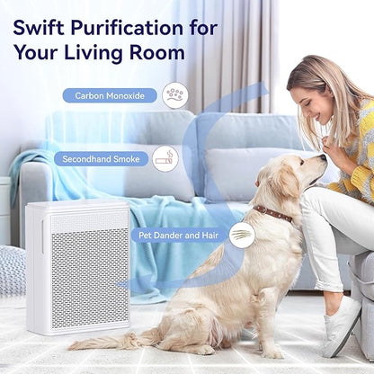 YARIKI Air Purifiers for Home Pets Covers Up to 1500 Sq Ft,H13 Hepa Filter with Washable Pre-Filter,Pet Hair Dander Smoke Air Cleaner,22 dB Quiet Sleep for Living Room Bedroom Kitchen,P280 (White)