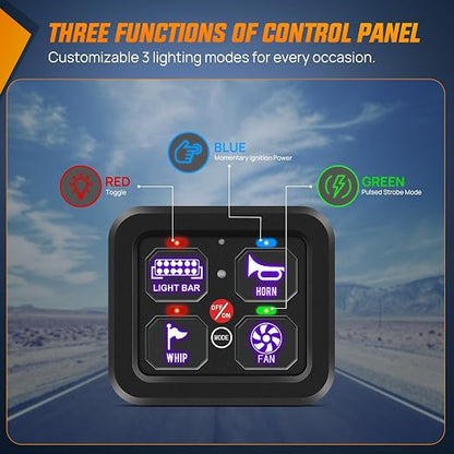 Nilight 4 Gang Switch Panel RGB 12V 24V Circuit Control Relay System | Fuse Wiring Harness Automatic Dimmable LED Pod On/Off Momentary Strobe Modes Universal for Car Pickup Truck Camper SUV