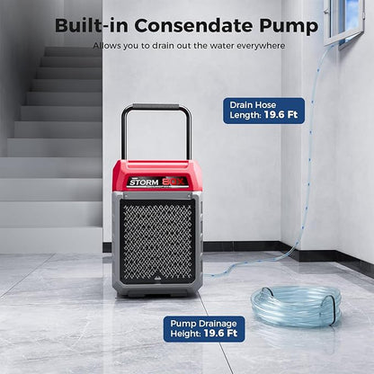 ALORAIR 170 PPD Commercial Dehumidifier with Pump & Drain Hose, LGR Industrial Use, Portable Dehumidifier with Wheels for Water Damage Restore, Carpet Drying, Storm 80X (Red)