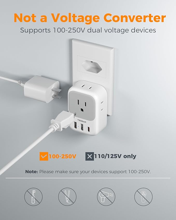 TESSAN Brazil Plug Adapter 2 Pack, 7 in 1 US to Brazil Power Adapter