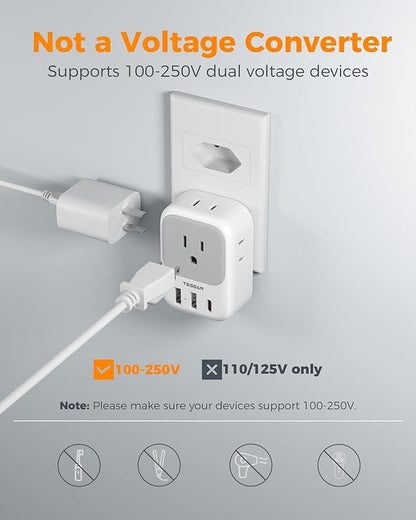 TESSAN Brazil Plug Adapter 2 Pack, 7 in 1 US to Brazil Power Adapter