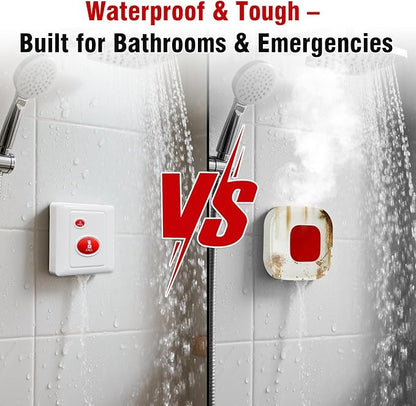 Daytech Remote Emergency Strobe Siren Alarm Kit Waterproof Outdoor Loud Panic Sos Warning System for Business Home Shop Hotel School 800ft 1 Red Flashing Siren+ 4 Call Buttons