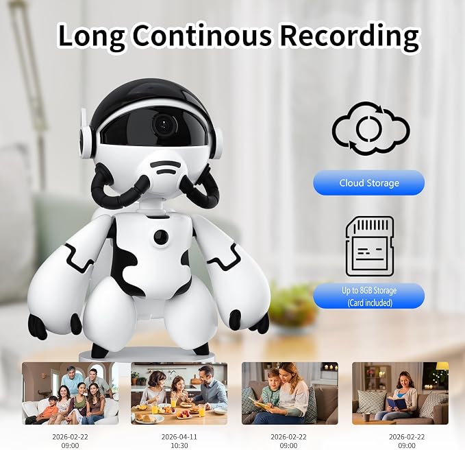2K Indoor Robot Camera, 2.4G WiFi Security Indoor Camera for Baby Pet