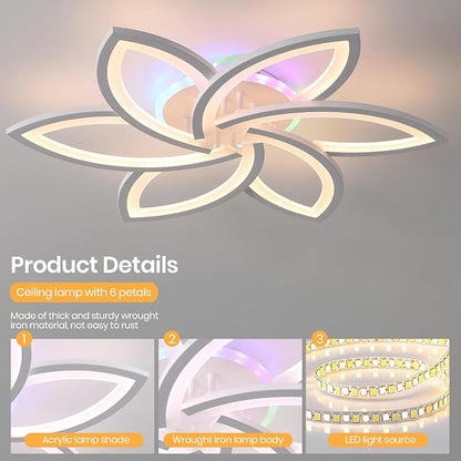 LED Ceiling Light,50W Flower Flush Mount Light RGB Backlight | Dimmable Ceiling Light with Remote,3000K-6000K Adjustable Lighting,Independent RGB Control for Bedroom Living Room