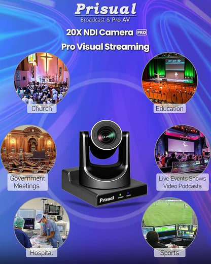 Prisual NDI PTZ Camera System Gen 5, NDI 6 & NDI HX3 Certified, 20X Optical Zoom, AI Auto Tracking, PoE HDMI SDI Bundle PTZ for Church Worship, PTZ Controller, (NDI PTZ Bundle TEM-20N PROx2+TEM-JOY1)