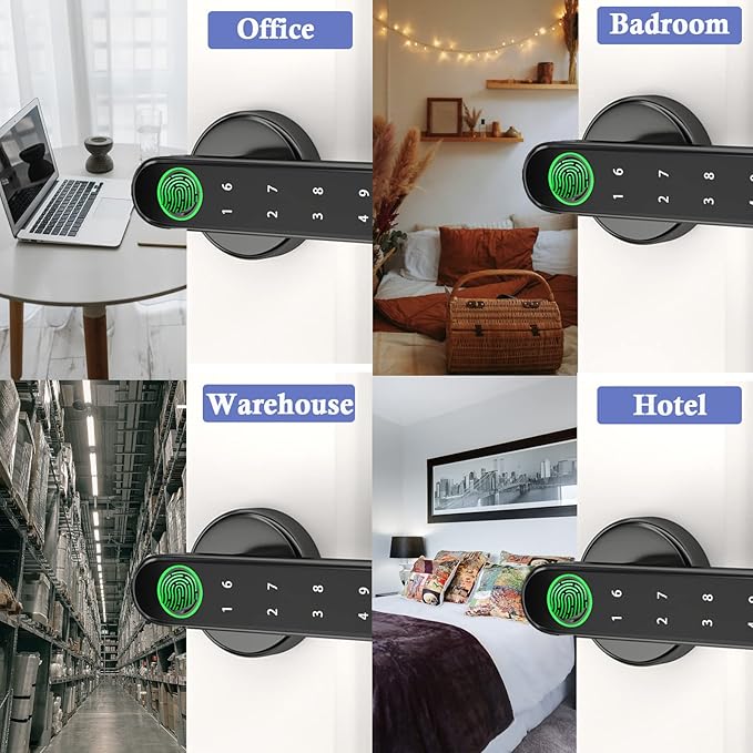 Smart Fingerprint Door Lock, Keyless Entry Door Lock with APP - Cards - Backup Key - Fingerprints - Codes, Biometric Door Lock for Bedroom Hotel Office Apartment(Black)