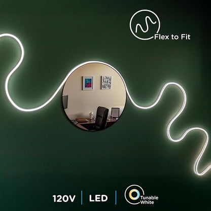 Enbrighten Vibe Spectrum LED Neon Rope Lights, Indoor Smart Light | Color Changing RGBWIC LEDs for Bedroom with Tunable White, Alexa & Google Home Compatible, 16ft, White 83254