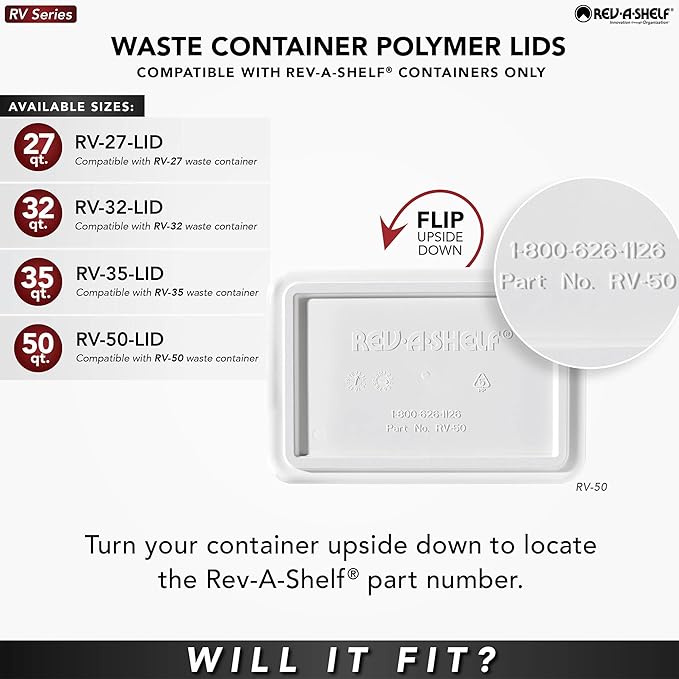 Rev-A-Shelf 35 Qt Under Sink Garbage Can Lid for Base Kitchen and Bathroom Cabinet, Replacement Plastic Trash Bin Lid Only, White, RV-35-LID-1