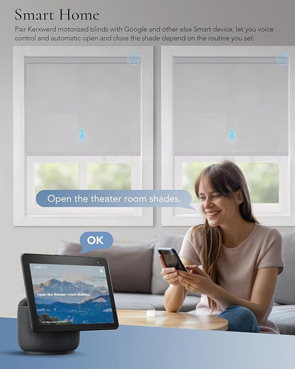 Smart Shades Compatible with Alexa Google Custom to 115" Width Light Filtering Motorized Blinds Automatic Large Window Roller Shade Remote Control 50% Blackout Solar Grey