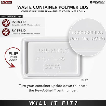 Rev-A-Shelf 50 Qt Under Sink Garbage Can Lid for Base Kitchen and Bathroom Cabinet, Replacement Plastic Trash Bin Lid Only, White, RV-50-LID-1-1-40
