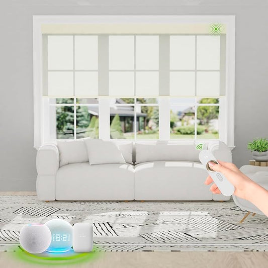 Motorized Blinds with Remote [Light Filtering] Smart Blinds Compatible with Alexa Google HomeKit, 50% Blackout Automatic Roller Shades for Indoor Windows, Customized Size, Mist Light Gray