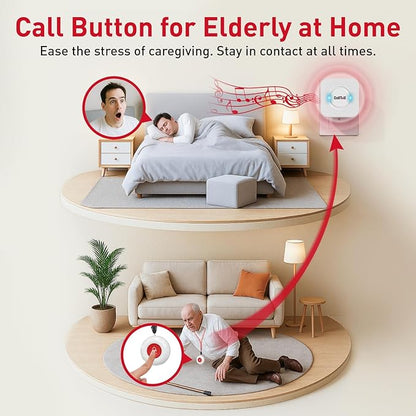 CallToU Caregiver Pager Wireless Call Button Nurse Alert System 500+ Feet for Home/Elderly/Patient/Disabled 2 Plugin Receiver 4 Waterproof Transmitter