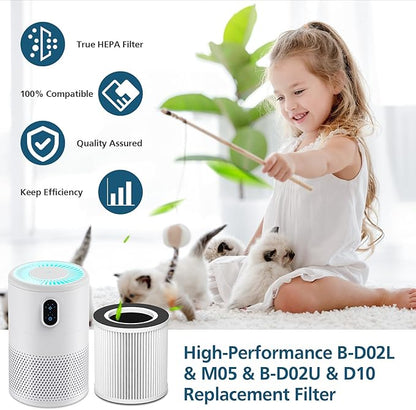 B-D02L/M05 Replacement Filter, Compatible with MOOKA B-D02L & M05, for VEWIOR B-D02U, for KOIOS B-D02L, for Tailulu D10 Air Purifier, 2 Pack Basic Filter, White