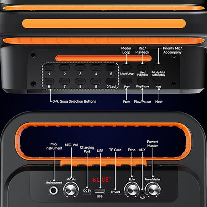 JYX Karaoke Machine with 2 Wireless Microphones, Portable Bluetooth Karaoke Speaker for Adults, PA System Speaker with LED Lights Support REC/USB/AUX/TF for Outdoors Home Party (MS79)
