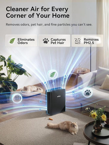 Afloia Air Purifier for Home Large Room Bedroom Up to 2000Ft² with PM2.5 Air Quality Monitor Smart Auto Mode, Washable Pre Filter Cleaner for Pet, Black