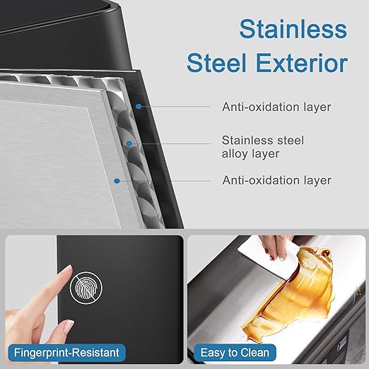 ELPHECO 50 Liter / 13.2 Gallon Rectangular Kitchen Trash Can, Brushed Stainless Steel Finish Motion Sensor Trash Can, Automatic Trash can for Kitchen, Living Room, Office, 3 AA Batteries, Black