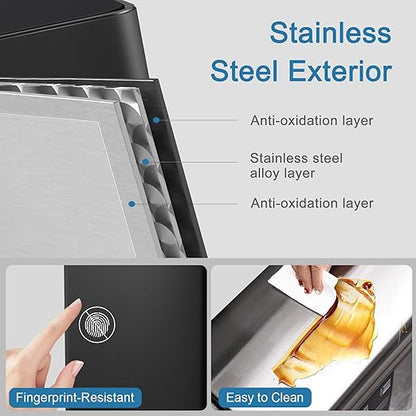 ELPHECO 50 Liter / 13.2 Gallon Rectangular Kitchen Trash Can, Brushed Stainless Steel Finish Motion Sensor Trash Can, Automatic Trash can for Kitchen, Living Room, Office, 3 AA Batteries, Black