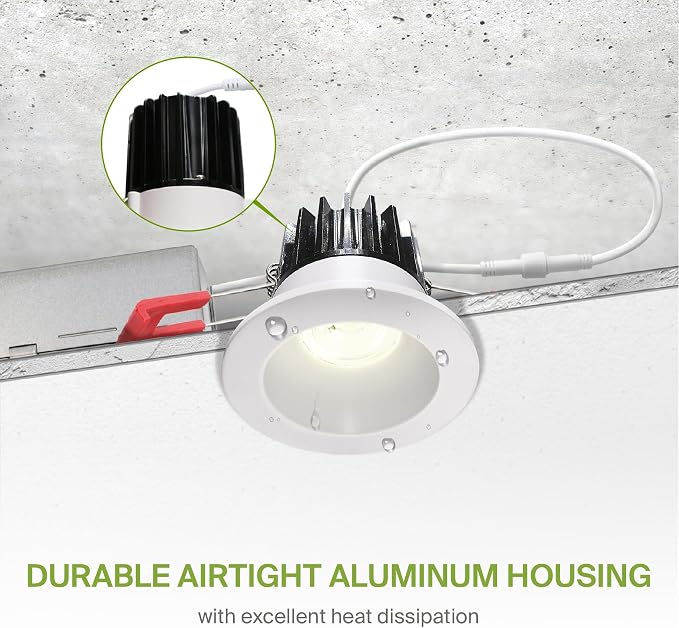 ASD 2 Inch LED Recessed Lighting with Junction Box, 8W 650 Lm, Dimmable Anti-Glare Downlight, 2700K/3000K/3500K/4000K/5000K Selectable, CRI 90+, Round White Trim, IC Rated, ETL, Energy Star, 18 Pack