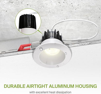 ASD 2 Inch LED Recessed Lighting with Junction Box, 8W 650 Lm, Dimmable Anti-Glare Downlight, 2700K/3000K/3500K/4000K/5000K Selectable, CRI 90+, Round White Trim, IC Rated, ETL, Energy Star, 18 Pack