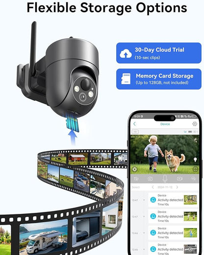 LIWAN Solar Security Cameras Wireless Outdoor, 360° View PTZ Camera for Home Security, 2K HD Color Night Vision, AI Human Detection, IP66 Weatherproof, 2.4GHz WiFi Only