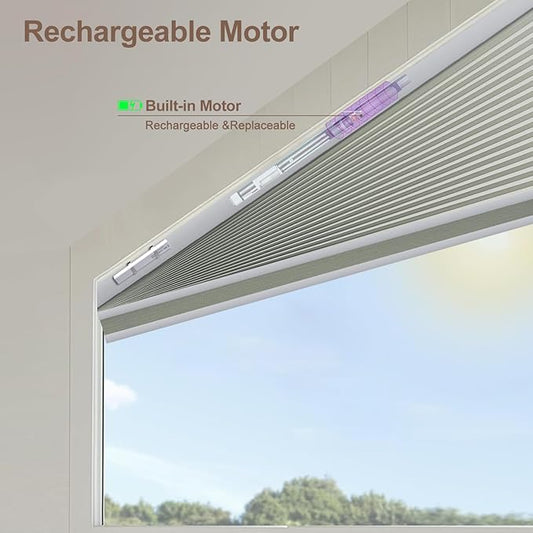 Godark Smart Angled Customized Blackout Honeycomb Blinds Suitable for Trapezoidal/Triangular/Polygonal Windows Motorized Cellular Shades Compatible with Alexa/Google Home/Tuya APP-Grey Green