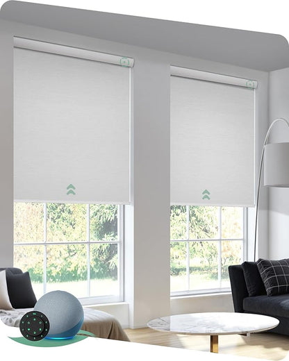 Yoolax Motorized Blinds with Remote, 100% Blackout Smart Blinds for Bedroom Home Office, Automatic Roller Window Shades Work with Alexa Voice Control, with Valance (Jacquard White, 48" W x 72" H)