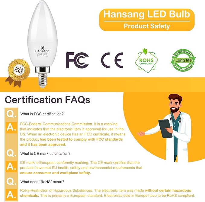 12 Pack E12 LED Candelabra Light Bulbs 60W Equivalent, 2700K Warm White, Chandelier Bulb Small Base, 600 Lumens CRI85+ 120V Type B Candle Light, 6W B11 for Ceiling Fan, Non-Dimmable