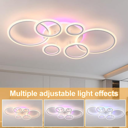 AITINZ Modern LED Ceiling Light 70W, 6 Ring Flush Mount Fixture Remote | 4200LM Dimmable Ceiling Light with Remote, 3000K-6000K Color Changing RGB Backlight for Living Room Bedroom Dining Room
